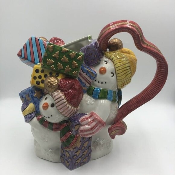 Vintage Fitz & Floyd Discontinued Snowman Christmas Ceramic Pitcher - Picture 3 of 14